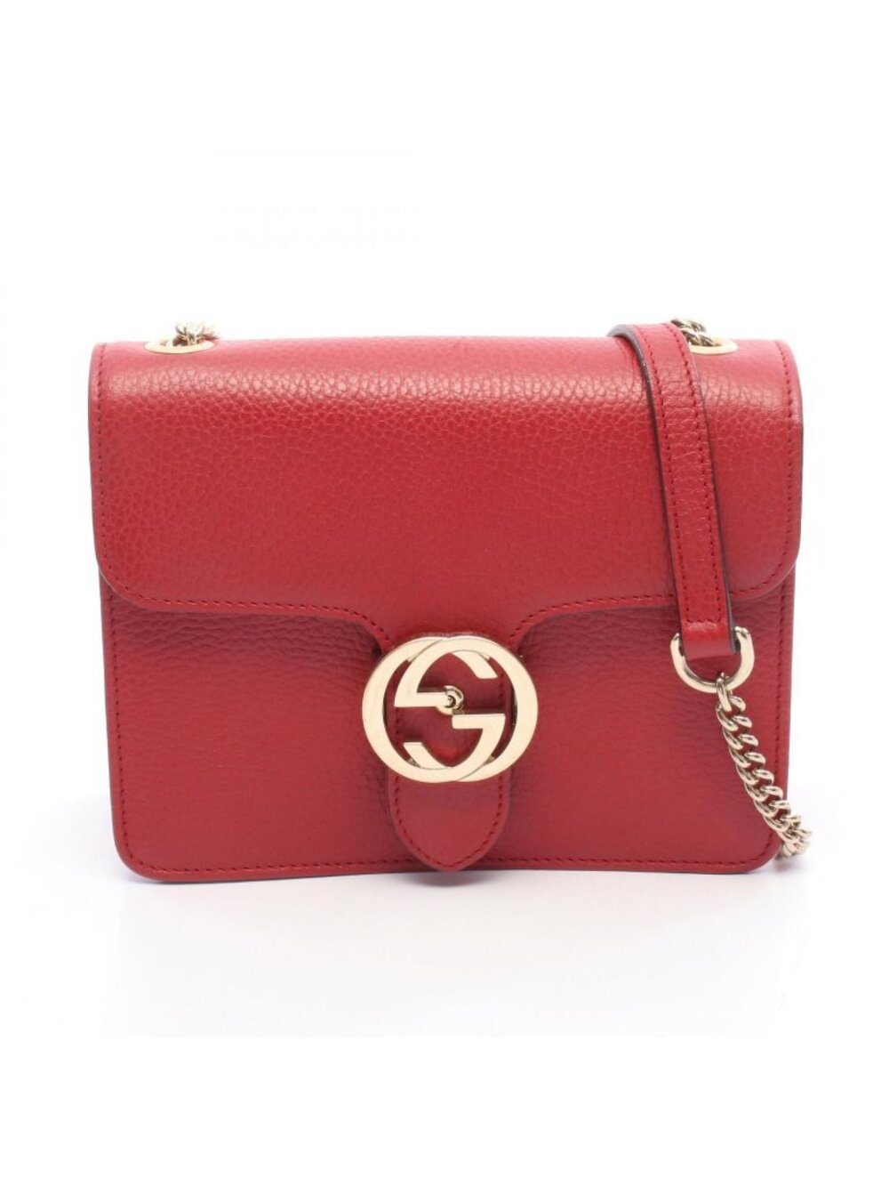 Gucci Shoulder Bag Interlocking G Red Leather Chain